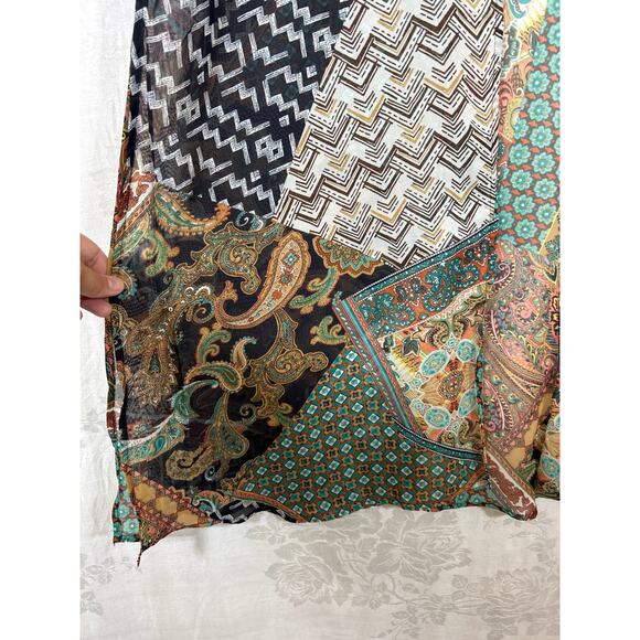 Wrangler Open Cardigan Large Brown Mixed Prints Long Duster Poncho Cape Western - Picture 2 of 10